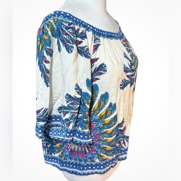 Flying Tomato White and Blue Flutter Sleeve Off-Shoulder Blouse - Picture 3 of 5